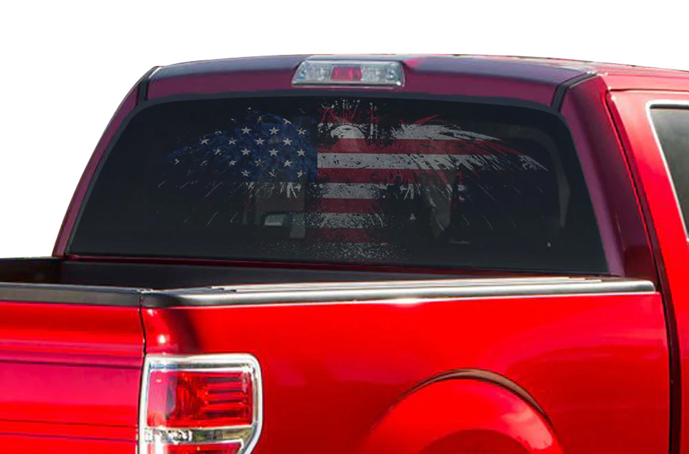 Perforated Flag USA Eagle Rear Window Decal Compatible with Ford F250