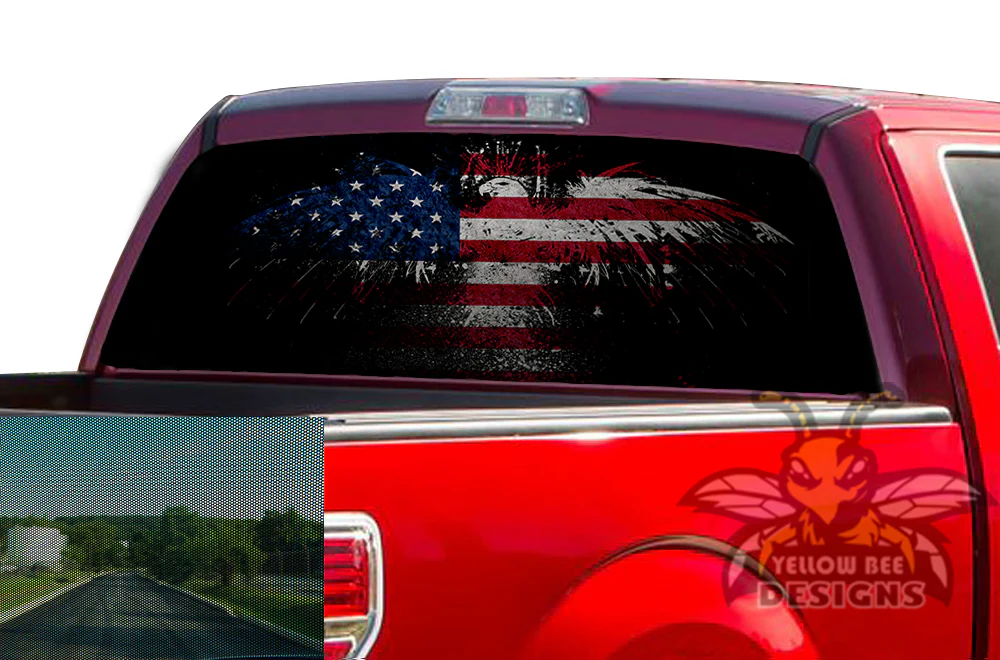 Perforated Flag USA Eagle Rear Window Decal Compatible with Ford F250 - Image 2