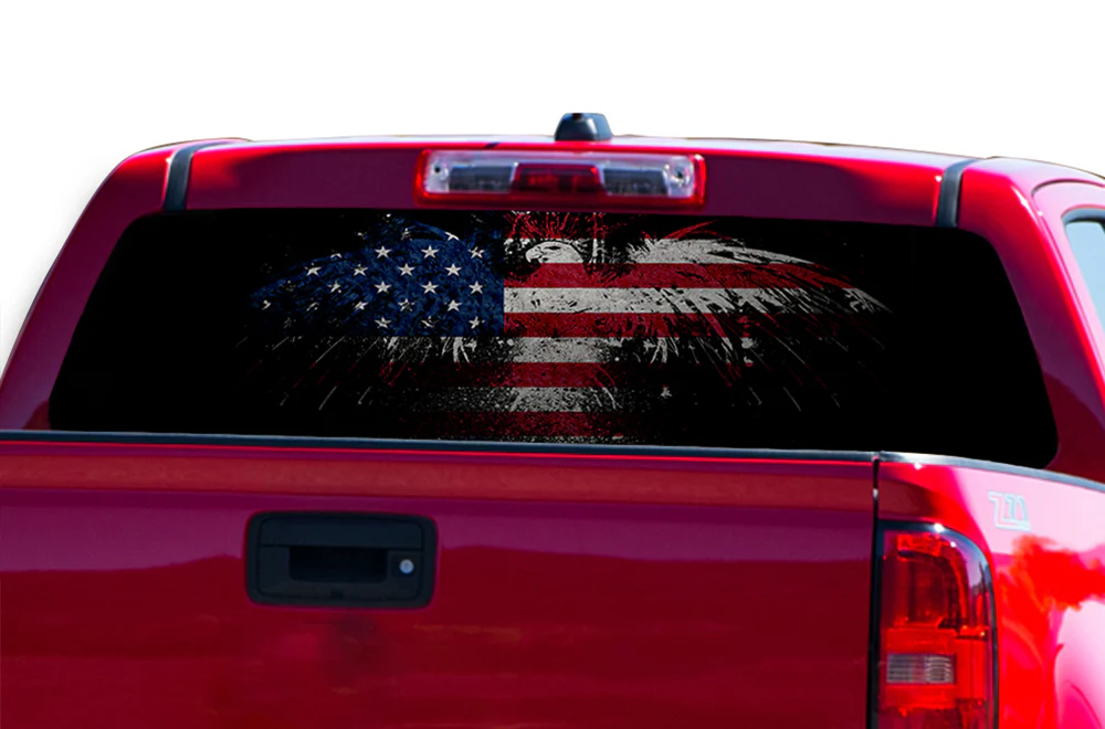 Perforated Flag USA Eagle Rear Window Decal Graphics Compatible with Chevrolet Colorado Crew Cab
