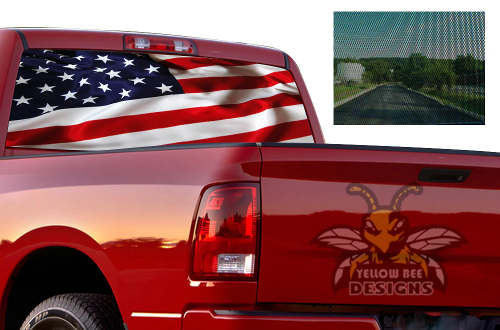 Perforated Flag USA Rear Window Decal Compatible with Dodge Ram 1500, 2500, 3500 - Image 2