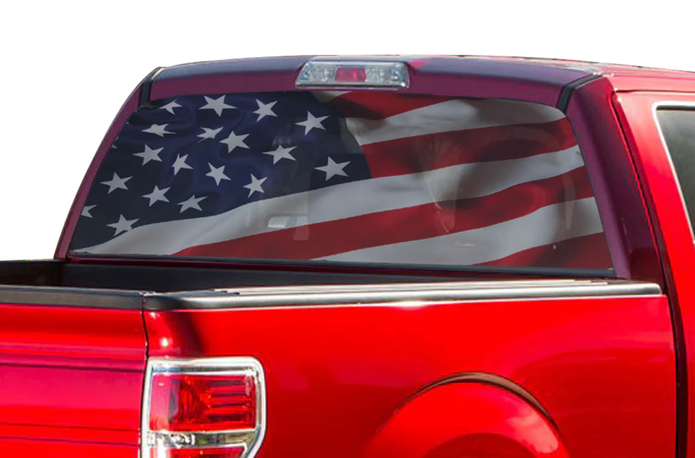 Perforated Flag USA Rear Window Decal Compatible with Ford F250