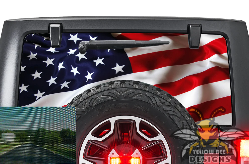 Perforated Flag USA Rear Window Decal Compatible with JK Wrangler - Image 2