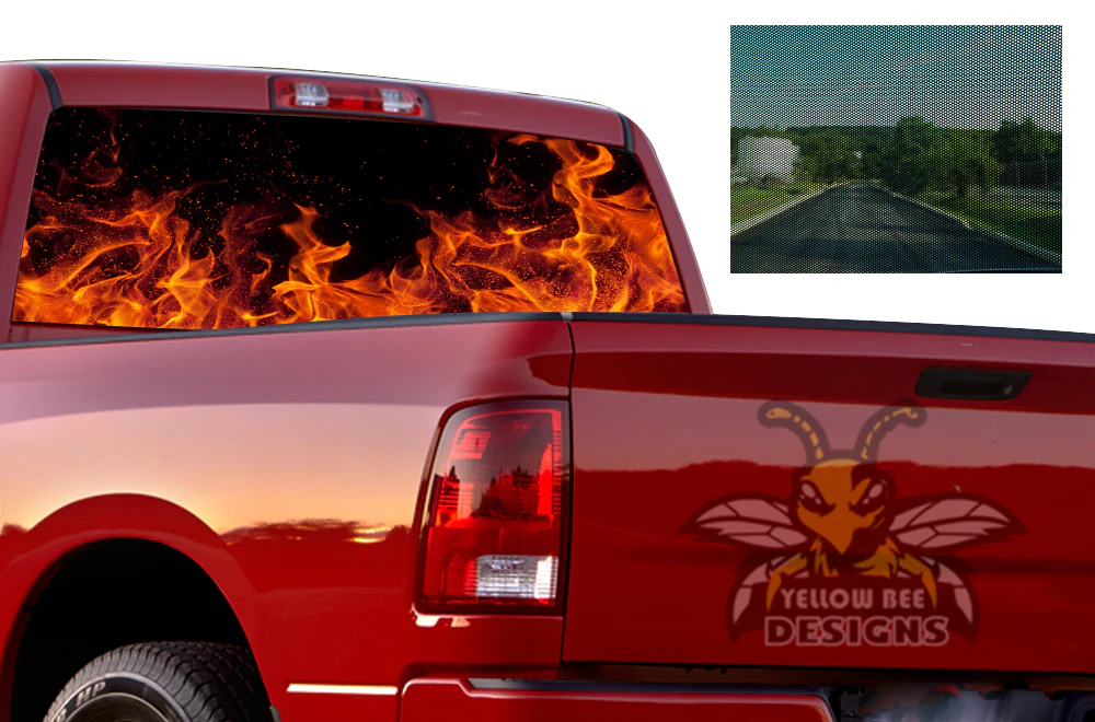 Perforated Flames Rear Window Decal Compatible with Dodge Ram 1500, 2500, 3500 - Image 2