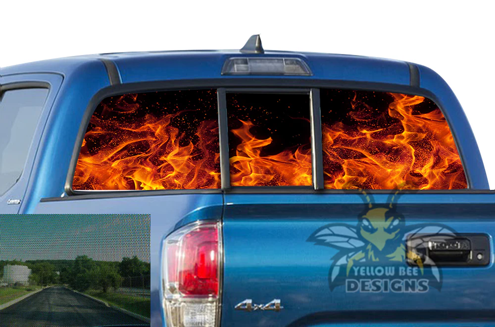 Perforated Flames Rear Window Decal Compatible with Toyota Tacoma - Image 2