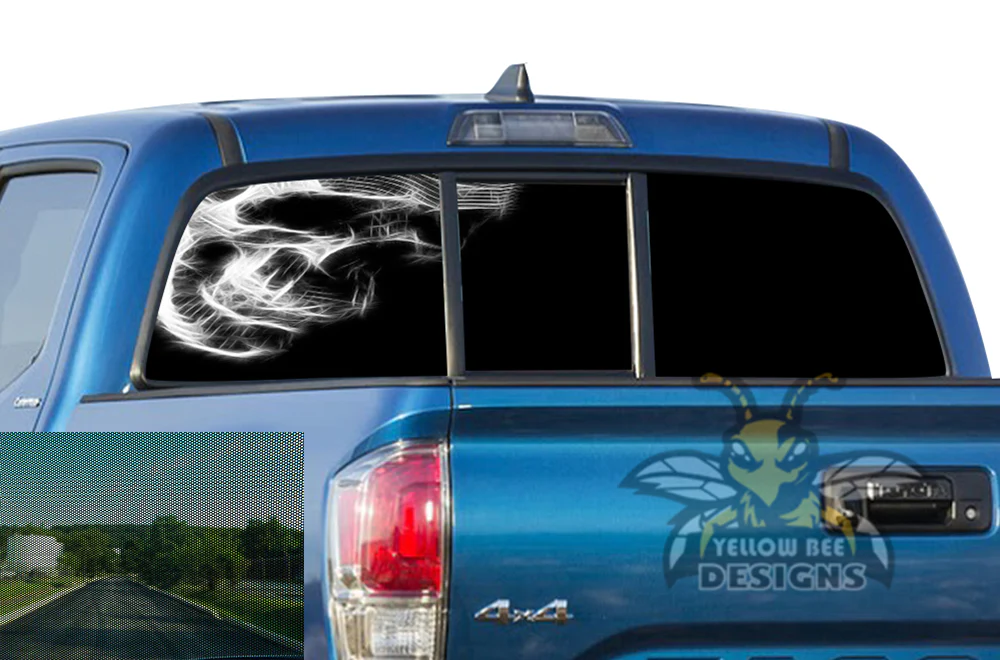 Perforated Half Skull Rear Window Decal Compatible with Toyota Tacoma - Image 2