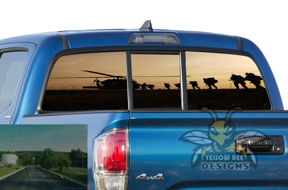 Perforated Helicopter Army Rear Window Decal Compatible with Toyota Tacoma - Image 2
