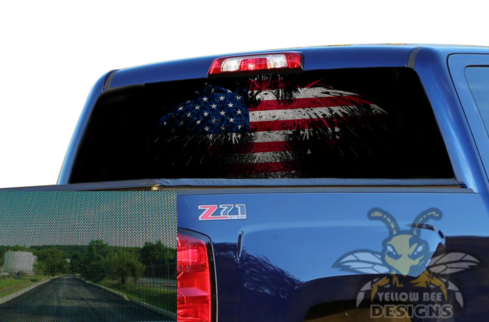 Perforated Rear Window US Eagle Decal Compatible with with Chevrolet Silverado - Image 2
