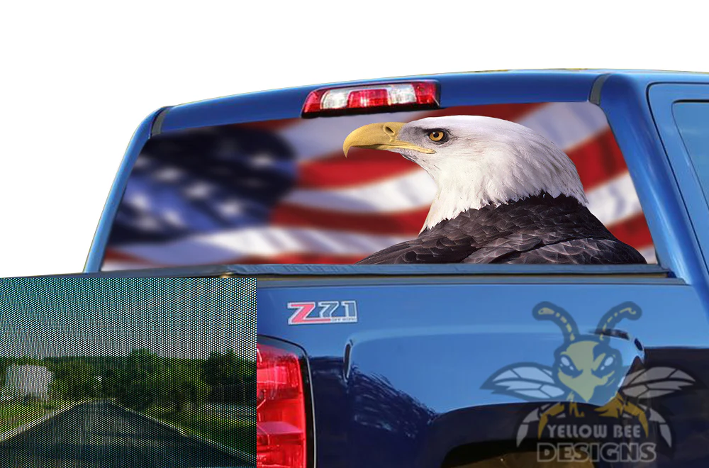 Perforated Rear Window US Flag Eagle Decal Compatible with Chevrolet Silverado - Image 2