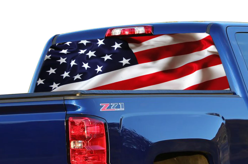 Perforated Rear Window USA Decal Compatible with with Chevrolet Silverado