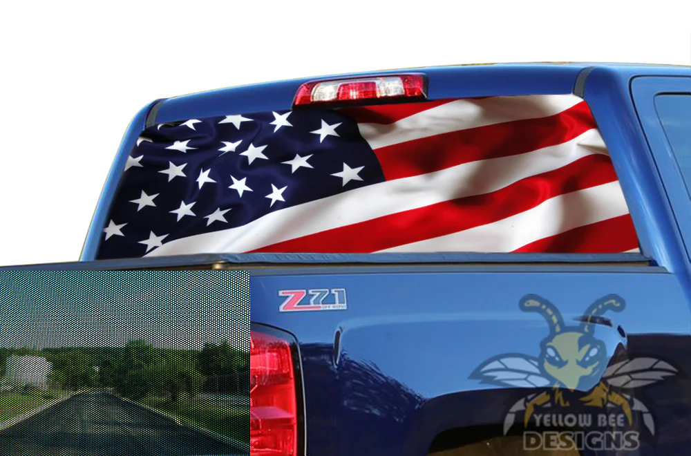 Perforated Rear Window USA Decal Compatible with with Chevrolet Silverado - Image 2