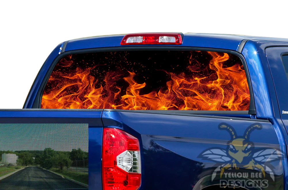 Perforated Red Flames Rear Window Decal Compatible with Toyota Tundra - Image 2