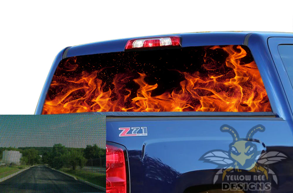 Perforated Red Flames Rear Window Decal Compatible with with Chevrolet Silverado - Image 2