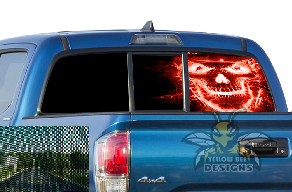 Perforated Red Skull Rear Window Decal Compatible with Toyota Tacoma - Image 2