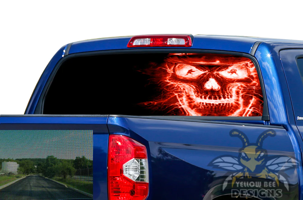 Perforated Red Skull Rear Window Decal Compatible with Toyota Tundra - Image 2