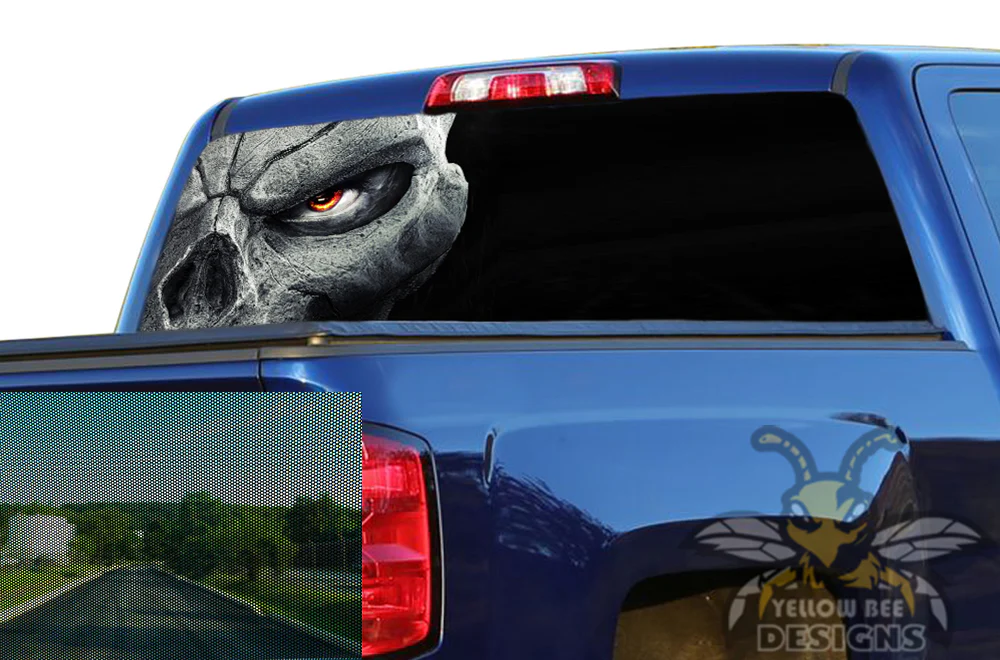 Perforated Skull Half Rear Window Decal Compatible with with Chevrolet Silverado - Image 2