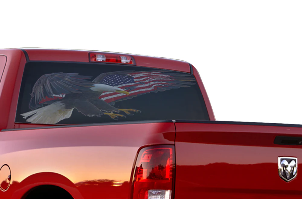 Perforated USA Eagle Rear Window Decal Compatible with Dodge Ram 1500, 2500, 3500