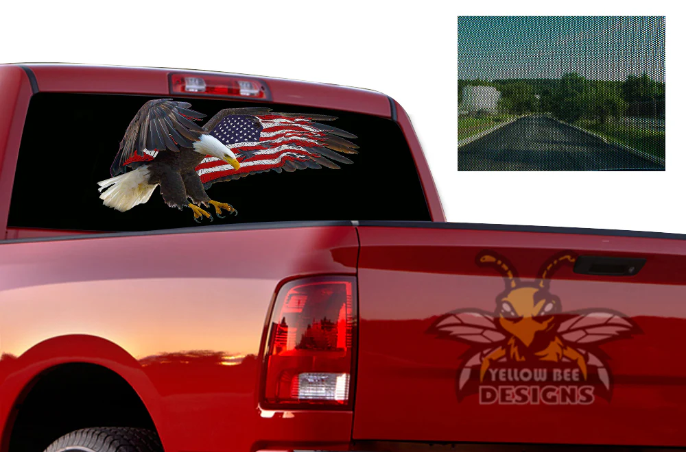 Perforated USA Eagle Rear Window Decal Compatible with Dodge Ram 1500, 2500, 3500 - Image 2
