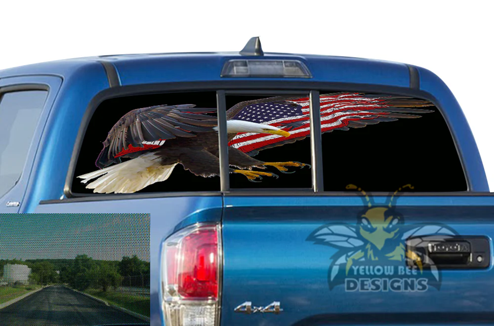 Perforated USA Eagle Rear Window Decal Compatible with Toyota Tacoma - Image 2