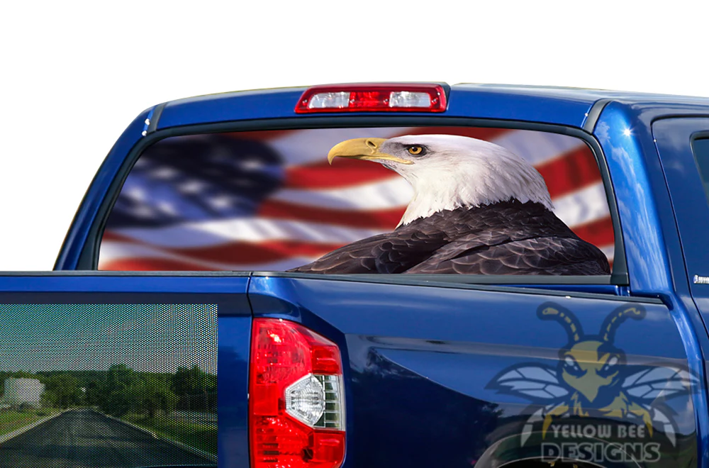 Perforated USA Eagle Rear Window Decal Compatible with Toyota Tundra - Image 2
