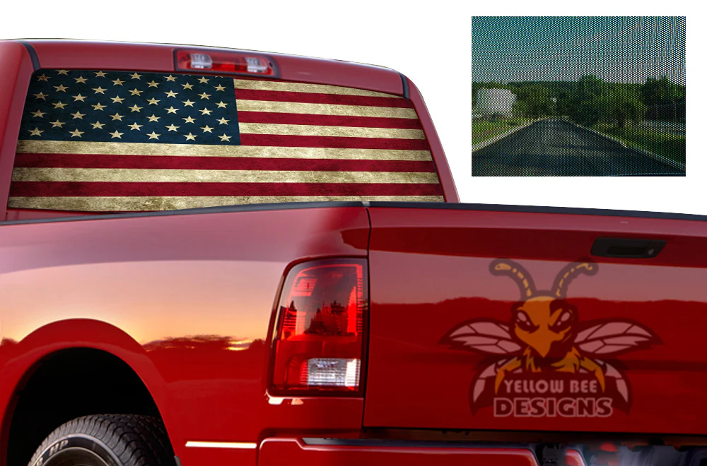 Perforated USA Flag Rear Window Decal Compatible with Dodge Ram 1500, 2500, 3500 - Image 2