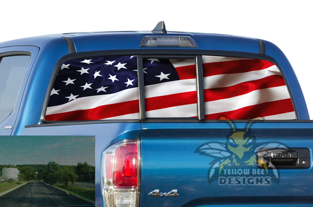 Perforated USA Flag Rear Window Decal Compatible with Toyota Tacoma - Image 2