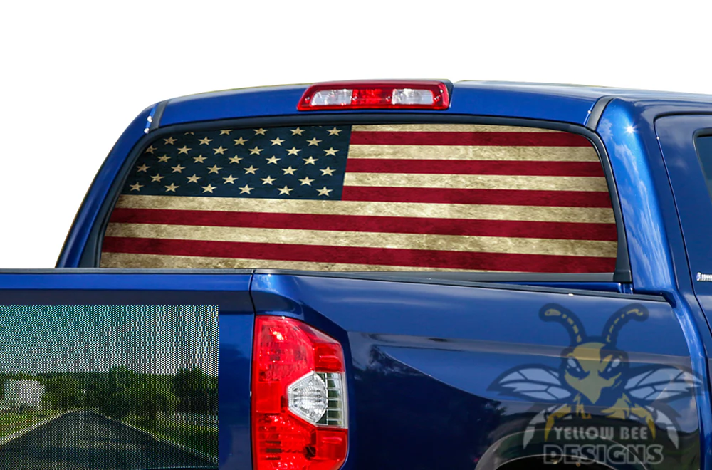 Perforated USA Flag Rear Window Decal Compatible with Toyota Tundra - Image 2