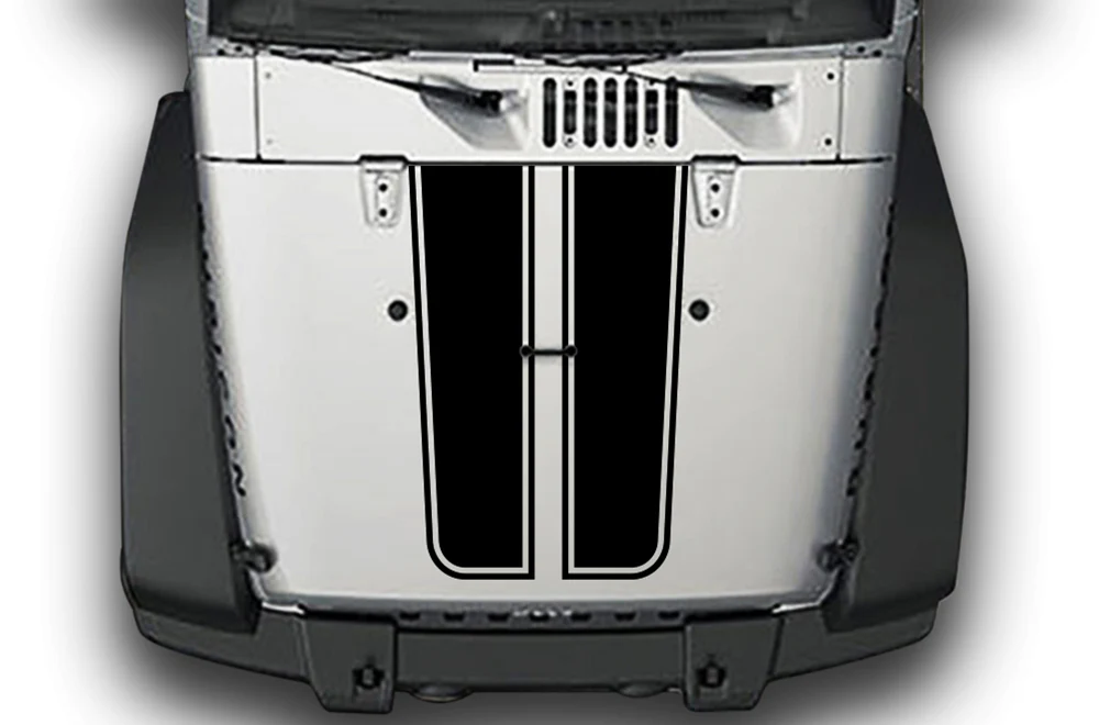 Plain Stripes Hood Graphics Vinyl Decals Compatible with Jeep JK Wrangler 2007-2018