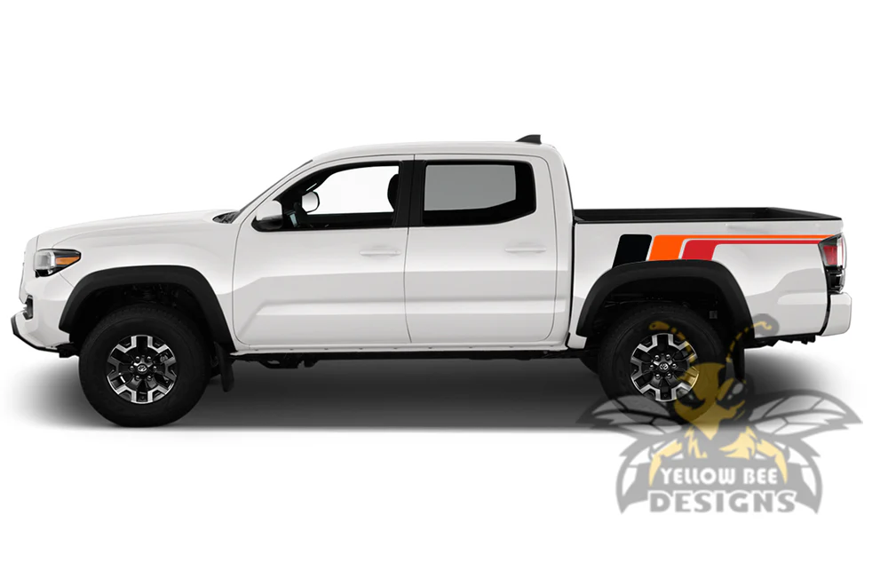 Racing Bed retro vintage stripes Kit (Black, Orange, Red) Compatible with Toyota Tacoma Double Cab - Image 2