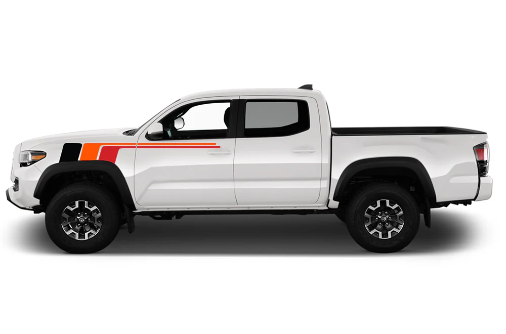 Racing Fender retro vintage stripes Kit (Black, Orange, Red) Compatible with Toyota Tacoma Double Cab