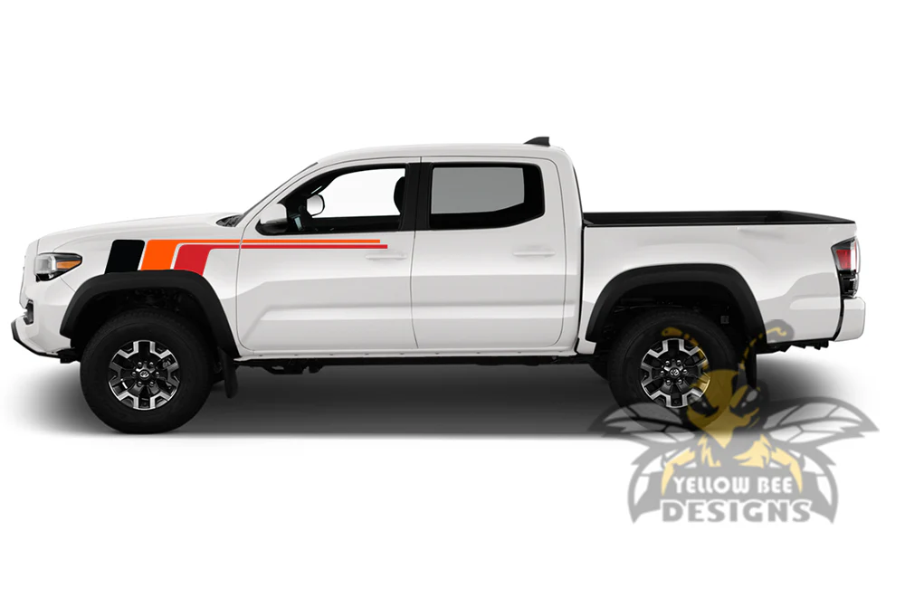 Racing Fender retro vintage stripes Kit (Black, Orange, Red) Compatible with Toyota Tacoma Double Cab - Image 2