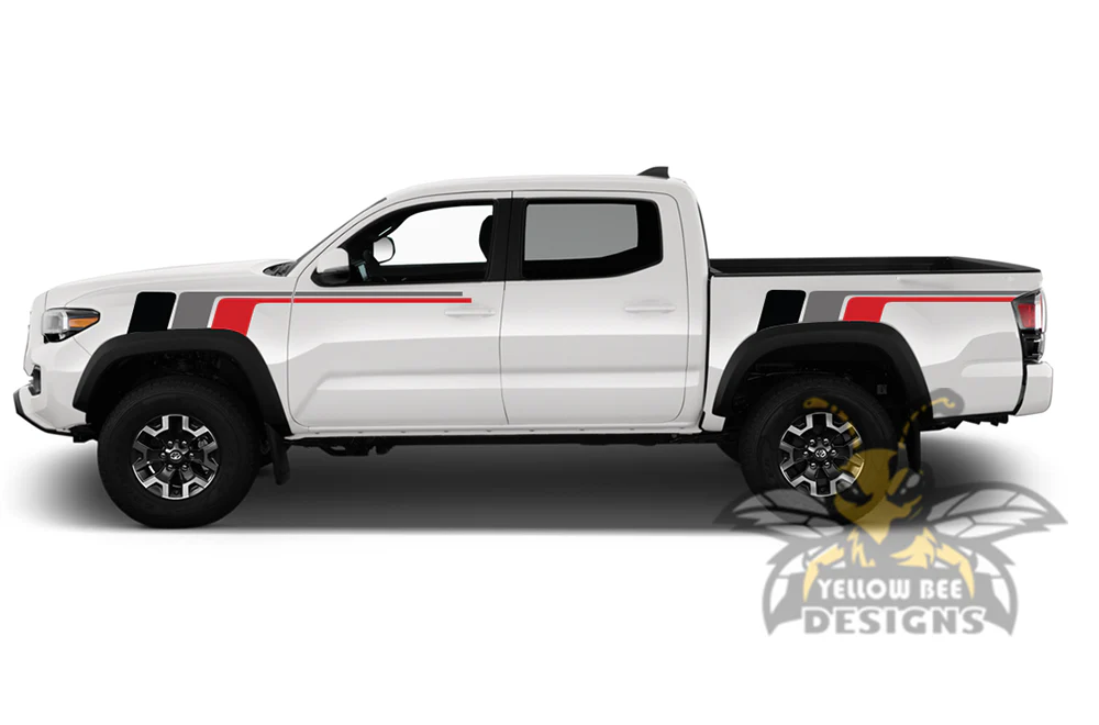 Racing retro vintage stripes (Black, Grey, Red) Compatible with Toyota Tacoma Double Cab - Image 2