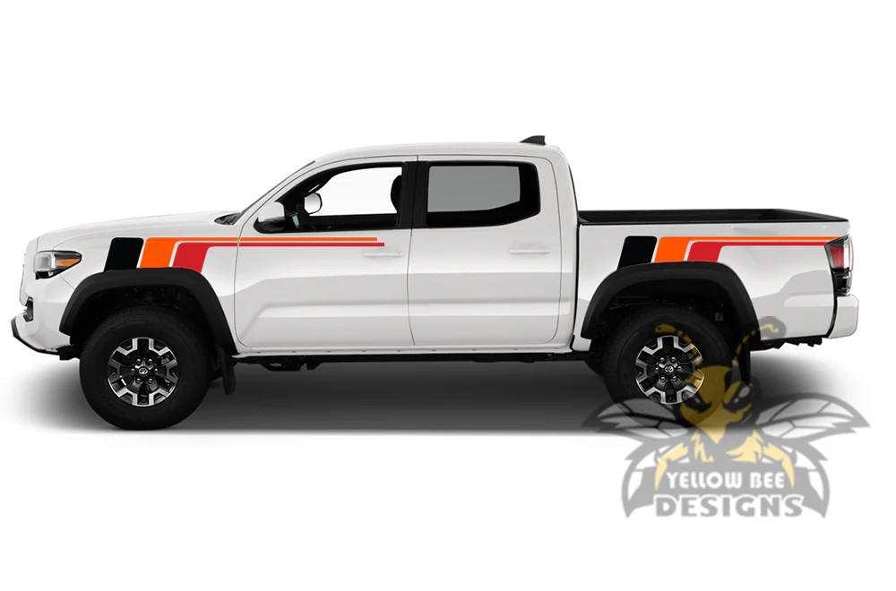 Racing retro vintage stripes (Black, Orange, Red) Compatible with Toyota Tacoma Double Cab - Image 2