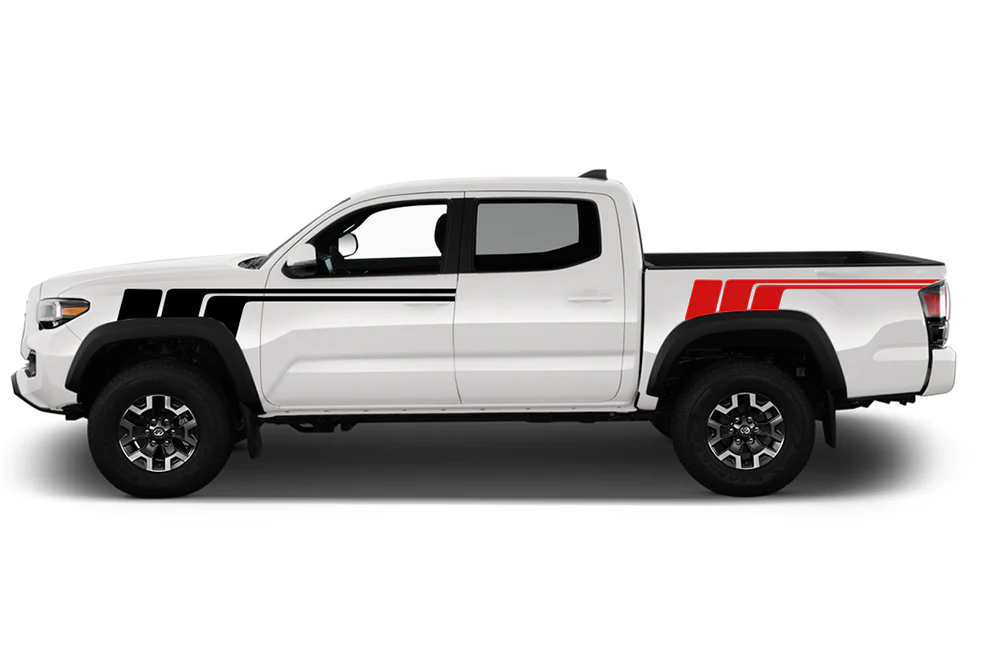Racing retro vintage stripes (Black, Red) Compatible with Toyota Tacoma Double Cab
