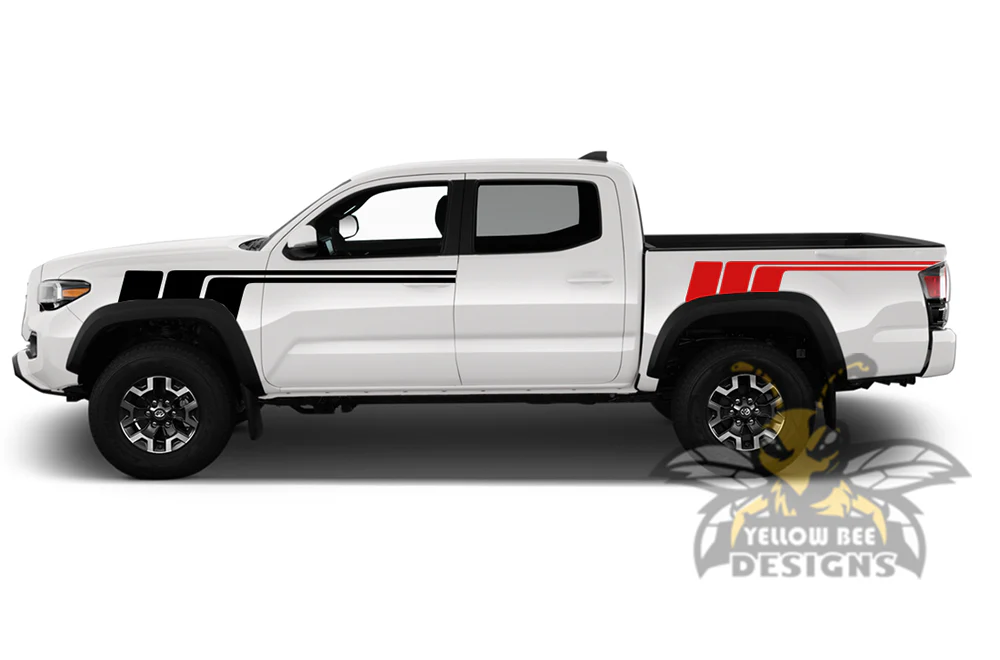 Racing retro vintage stripes (Black, Red) Compatible with Toyota Tacoma Double Cab - Image 2