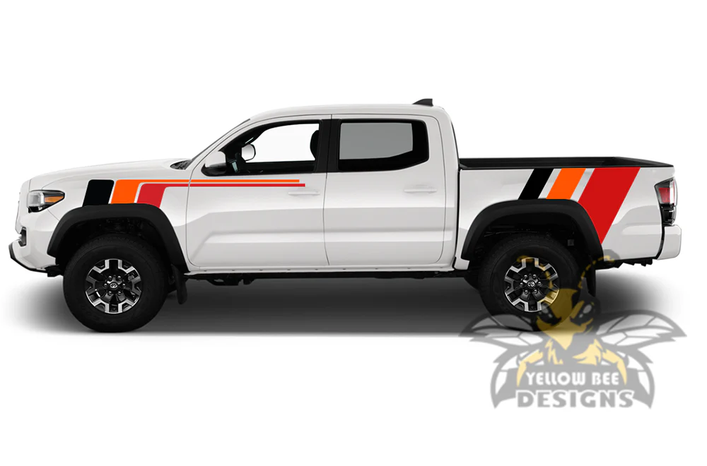 Racing retro vintage stripes Kit (Black, Orange, Red) Compatible with Toyota Tacoma Double Cab - Image 2