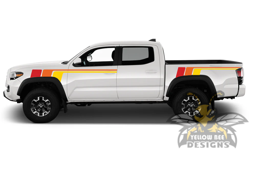 Racing retro vintage stripes (Red, Orange, Yellow) Compatible with Toyota Tacoma Double Cab - Image 2