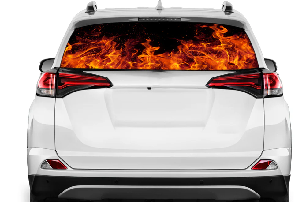 Red Flames Window Perforated Decals Graphics Vinyl Decals Compatible with Toyota RAV4