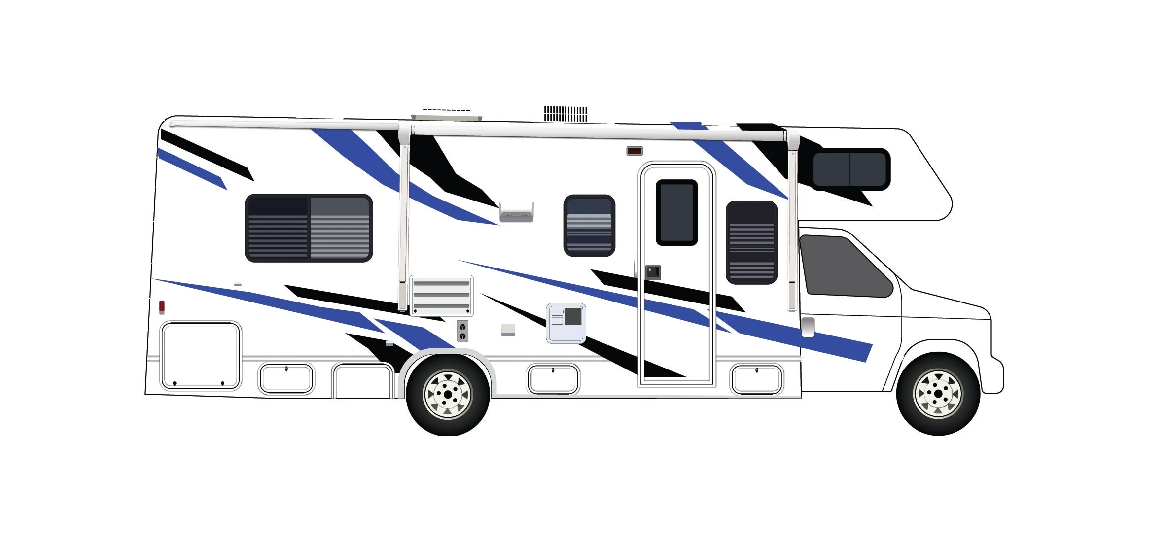 Replacement Decals Compatible With Motorhome Class C Tiffin Wayfarer 26ft Black-Blue