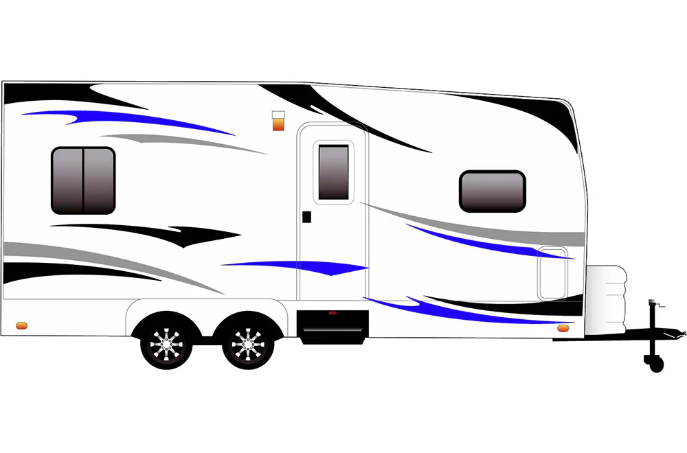 Replacement RV, Trailer Hauler, Camper, Motor-Ηome, Caravan Decals, Graphics Black-Blue-Silver