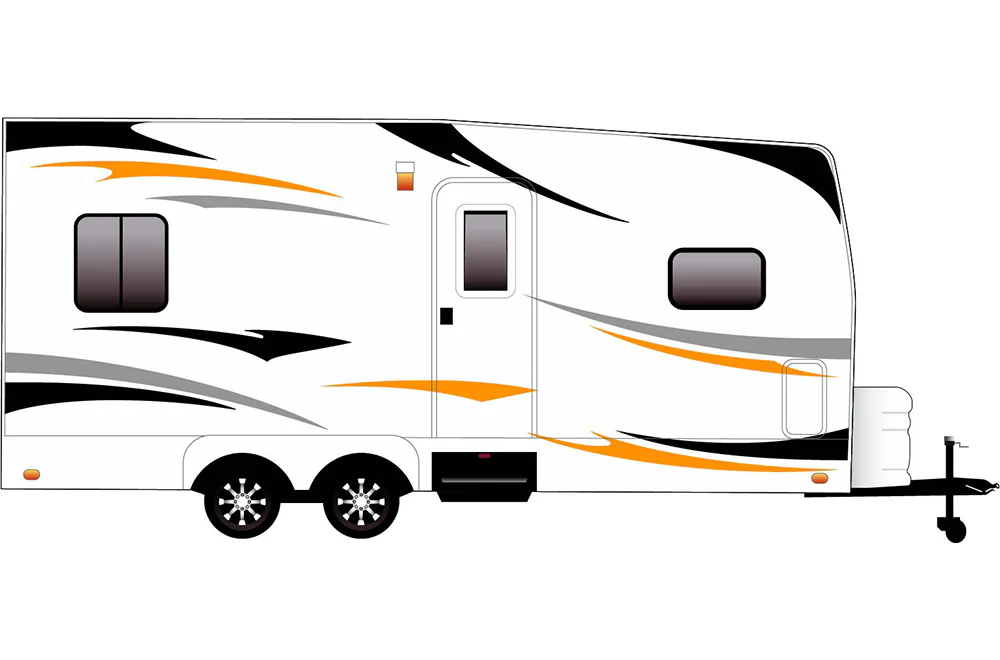 Replacement RV, Trailer Hauler, Camper, Motor-Ηome, Caravan Decals, Graphics Black-Orange-Silver