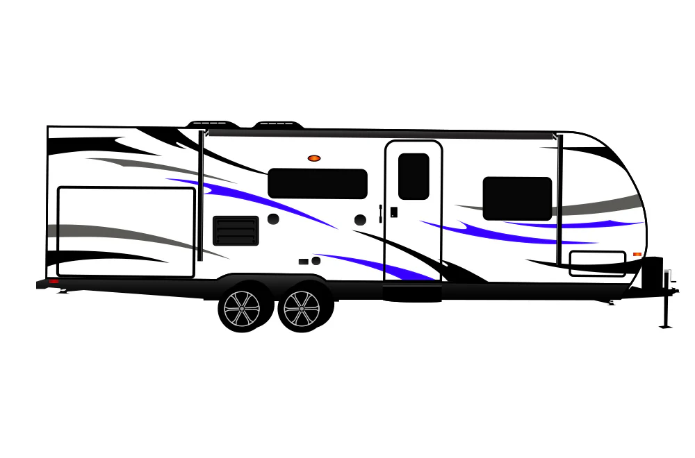 Replacement RV, Trailer Hauler, Camper, Motorhome, Decals, Graphics Black-Blue-Gray