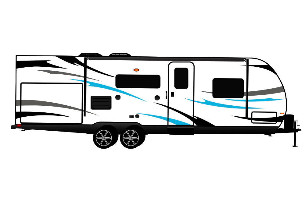 Replacement RV, Trailer Hauler, Camper, Motorhome, Decals, Graphics Black-Light Blue-Gray