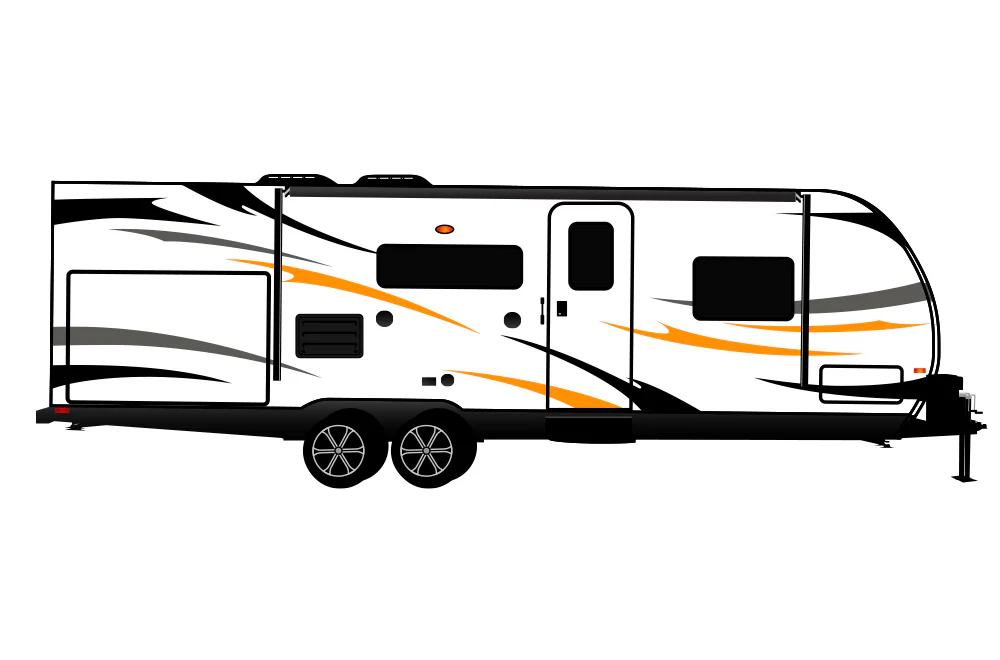 Replacement RV, Trailer Hauler, Camper, Motorhome, Decals, Graphics Black-Orange-Gray