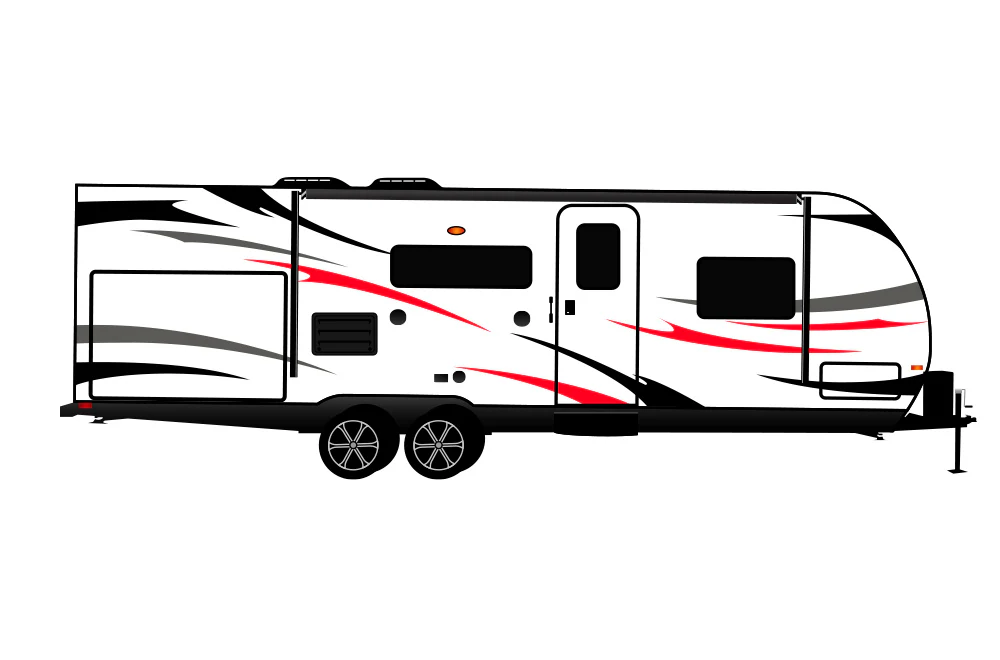 Replacement RV, Trailer Hauler, Camper, Motorhome, Decals, Graphics Black-Red-Gray