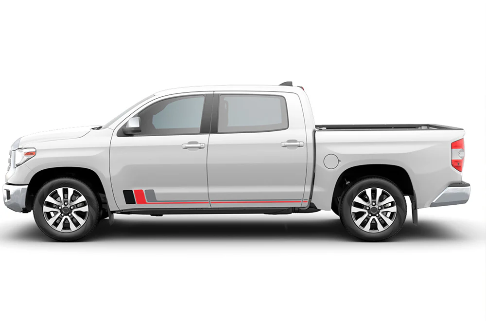 Retro Black-Red-Grey Side Stripes Graphics Vinyl Decals Compatible with Toyota Tundra