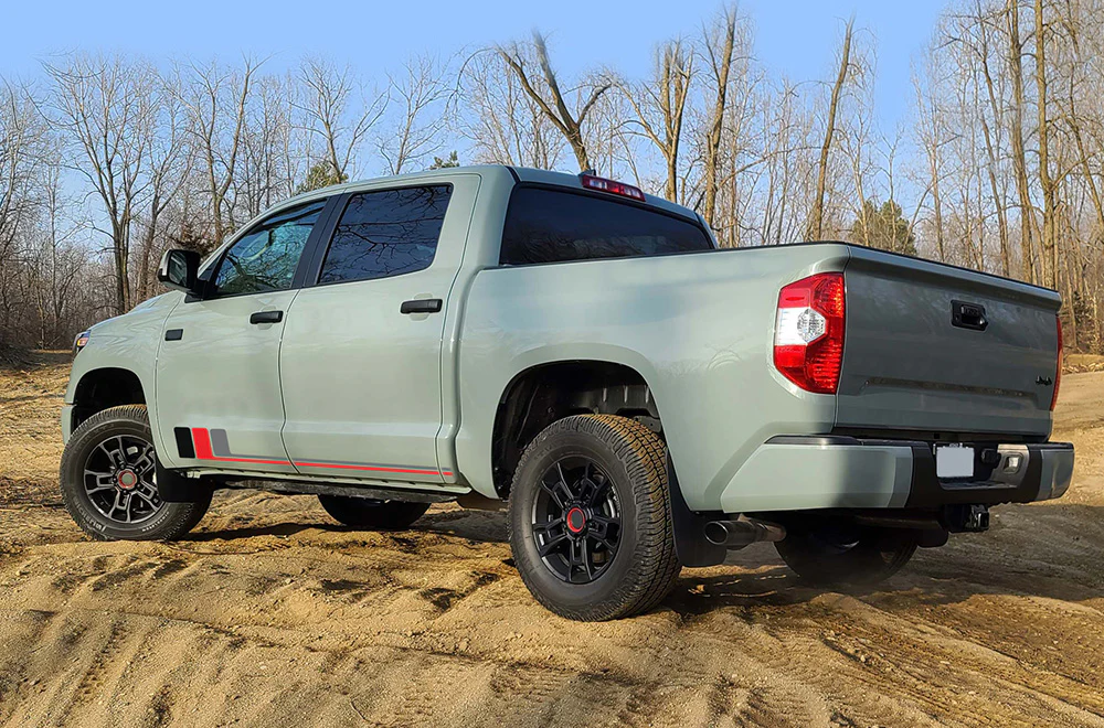 Retro Black-Red-Grey Side Stripes Graphics Vinyl Decals Compatible with Toyota Tundra - Image 2
