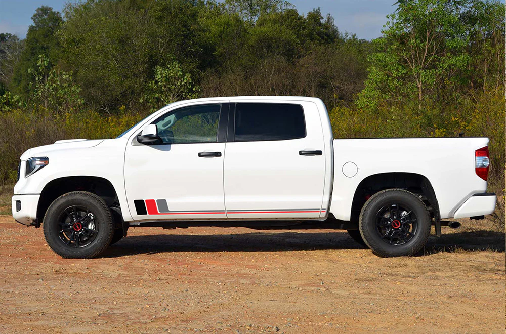 Retro Black-Red-Grey Side Stripes Graphics Vinyl Decals Compatible with Toyota Tundra - Image 3