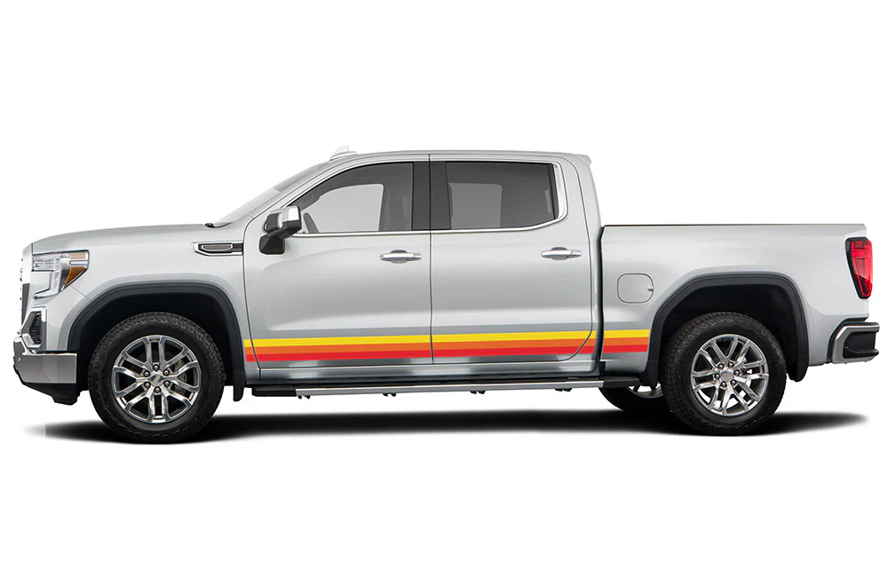 Retro Side doors Graphics orange yellow red Vinyl Decals Compatible with GMC Sierra Crew Cab