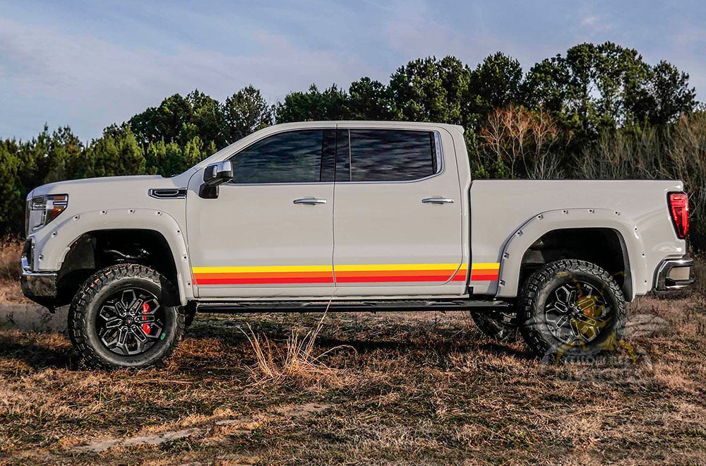 Retro Side doors Graphics orange yellow red Vinyl Decals Compatible with GMC Sierra Crew Cab - Image 2