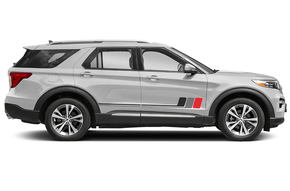 Retro Stripes Black Grey Red Graphics Vinyl Decals Compatible with Ford Explorer